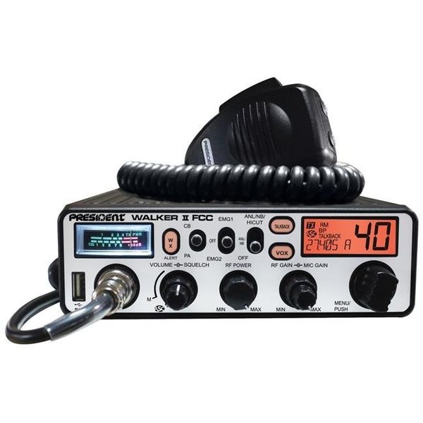 President President WALKER II Walker II 40 Channel CB Radio with Brushed Aluminium Panel; 7 Back Light Colors LCD Display with Frequency; Vox & Talk-Back WALKER II